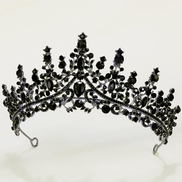 Women Black Gothic Tiara Crown Crystal Costume Prom Halloween Accessories